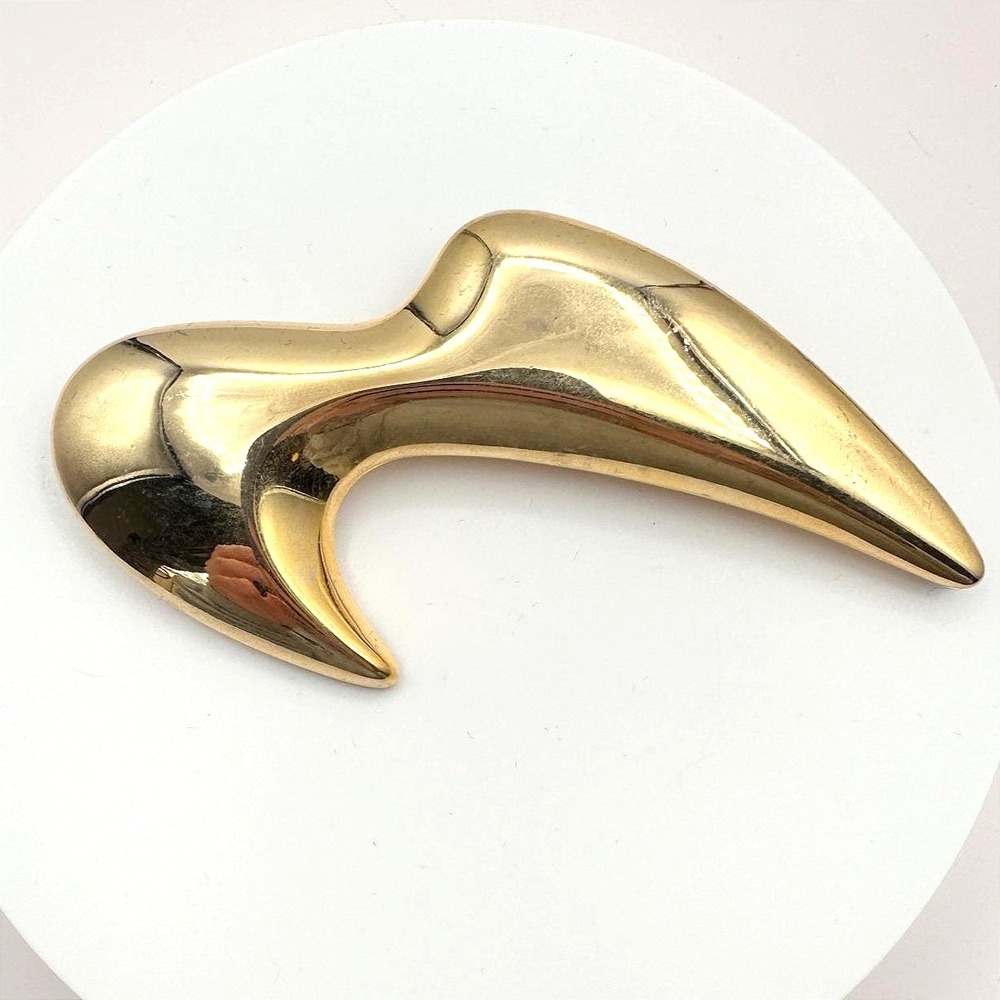 Vintage 90s Park lane Gold Tone Sculptural Biomorphic Brooch Pin Retro Jewelry